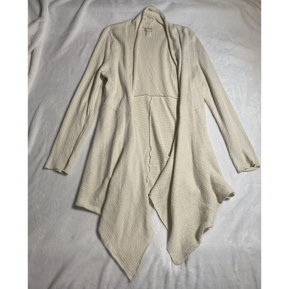 Chico's Open Front Knit Cardigan Sweater Ivory Metallic Blend Long Sleeve Size 2